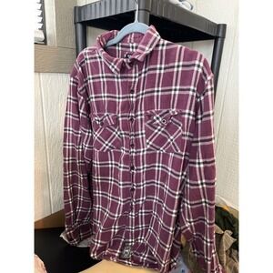 Fallen Apparel Mens Plaid Flannel Button Up Shirt X Large Purple White Black